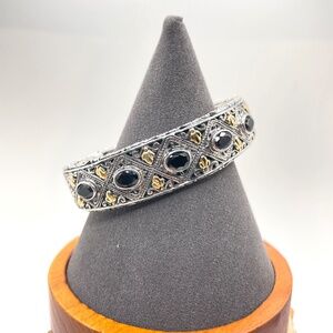 Robert Manse Signed 925 Sterling Silver 18K Onyx Cuff Bangle Bracelet